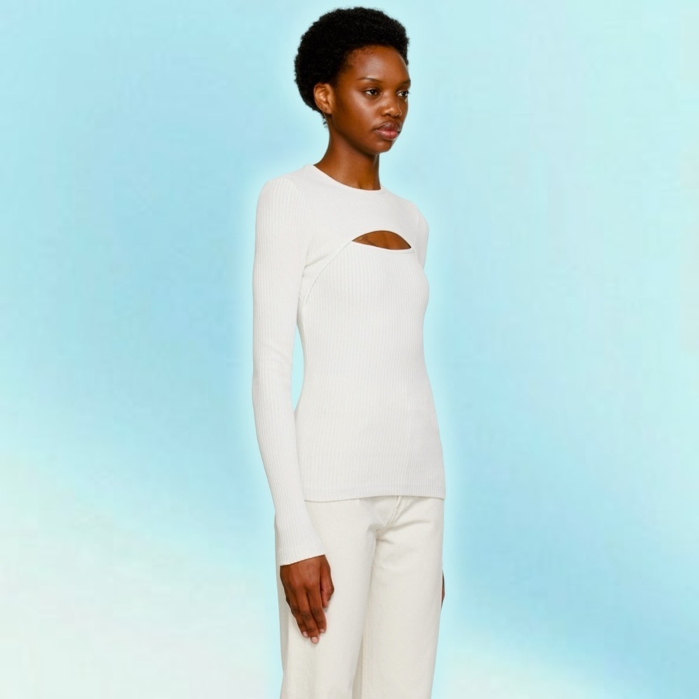 NWT Agolde ‘Lyza’ Cut Out Rib Knit Long Sleeve Shirt In “Powder” Size XS